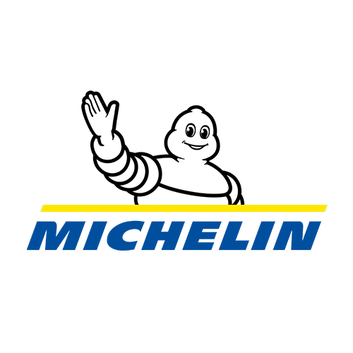 The michelin logo is a cartoon character waving his hand.