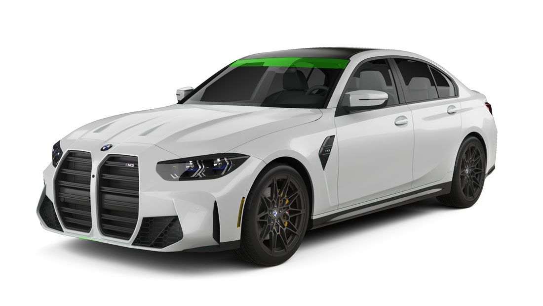 A white bmw m3 is shown on a white background.