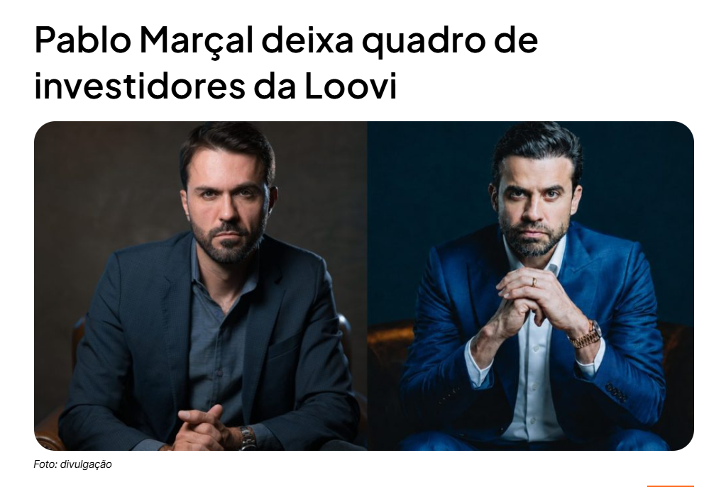 Pablo Marçal deixa quadro de investidores da Loovi; dois retratos dele lado a lado em fundo escuro