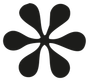 Fiore nero a sei petali, simmetrico con un punto centrale.
