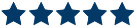 Five blue stars are lined up in a row on a white background.