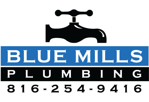 A blue mills plumbing logo with a faucet and a phone number.
