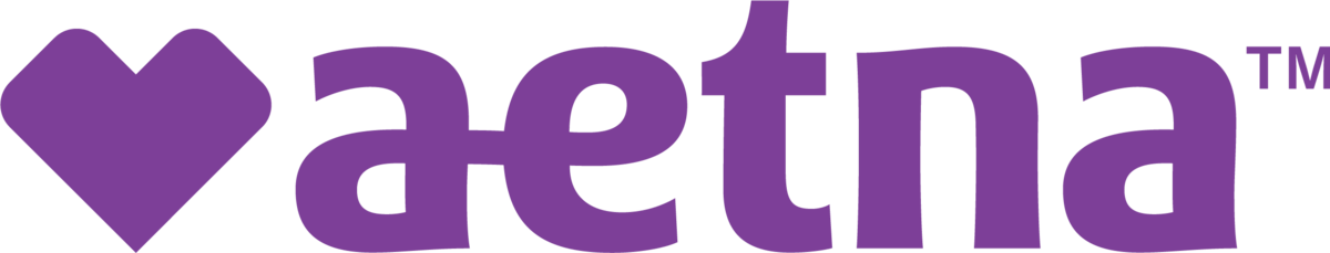 A purple logo for aetna with a heart in the middle.