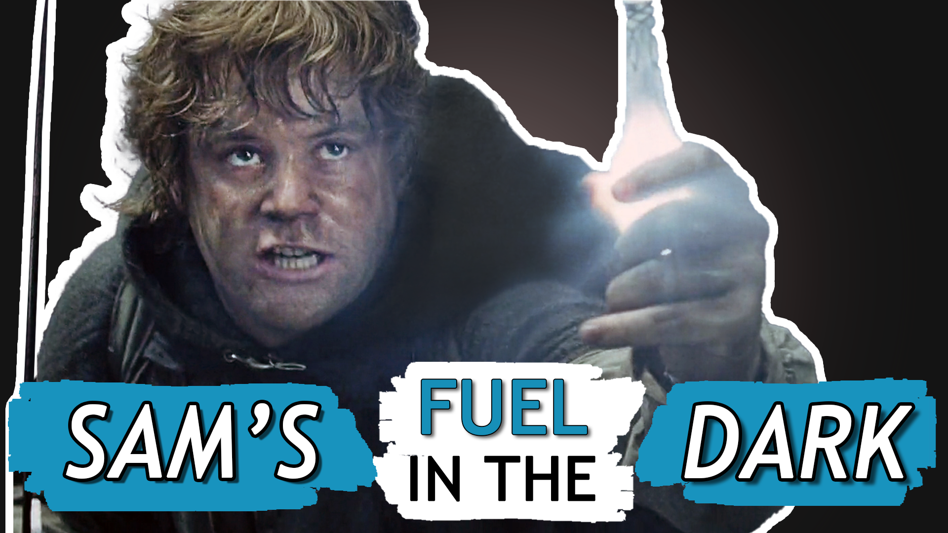 A man is holding a light in his hand and says sam 's fuel in the dark