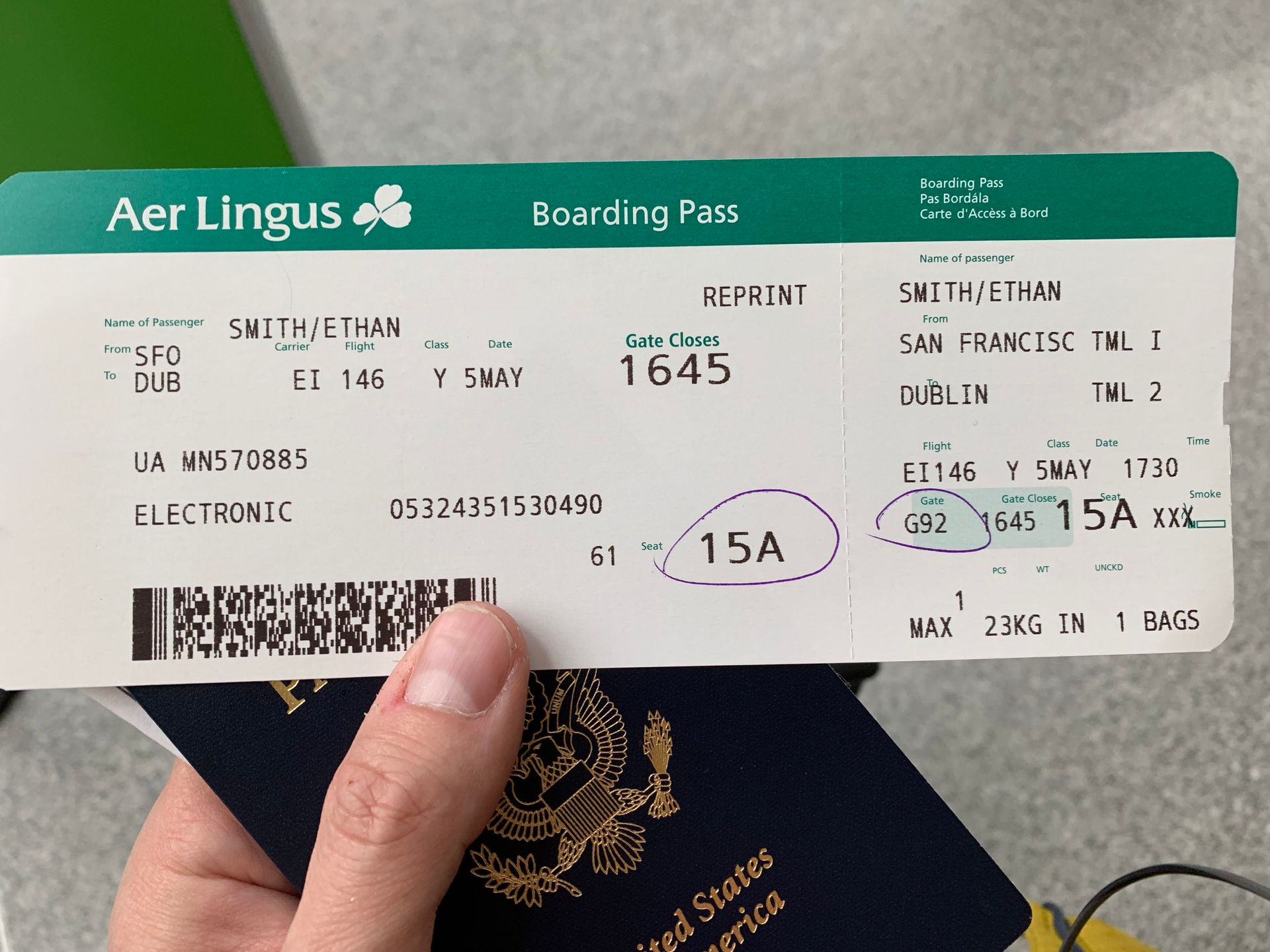 Plane ticket SFO to Dublin