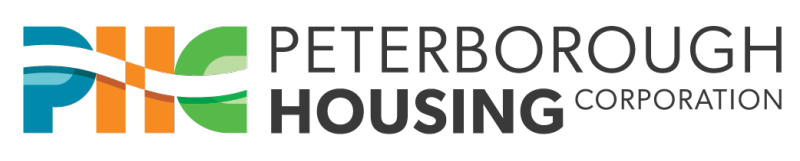 Peterborough Housing logo in blue with town skyline and clock tower