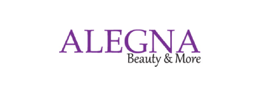 Het logo voor alegna beauty and more is paars en wit