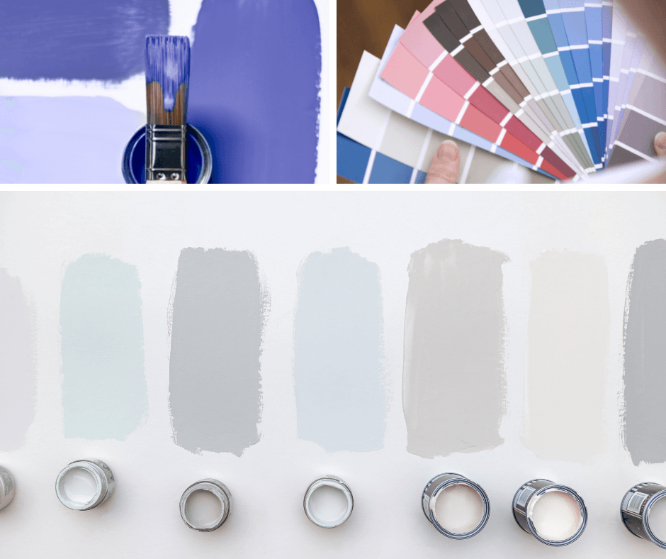Three photo collage of paint samples painted on the wall