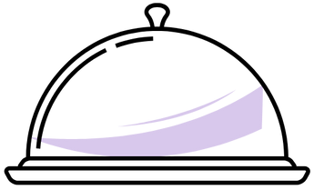 A line drawing of a dome shaped tray with a lid.