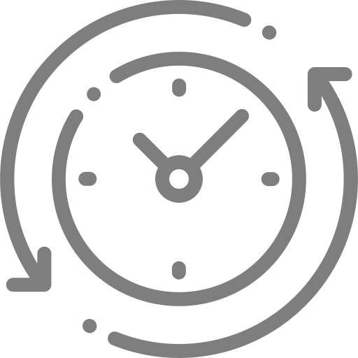 A gray icon of a clock face inside a circular arrow, representing time management, history, or a refresh cycle.