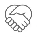 A gray line-art icon of two hands clasping together to form a heart shape.