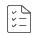 A gray icon of a document with a checklist of three items, each showing a checkmark.