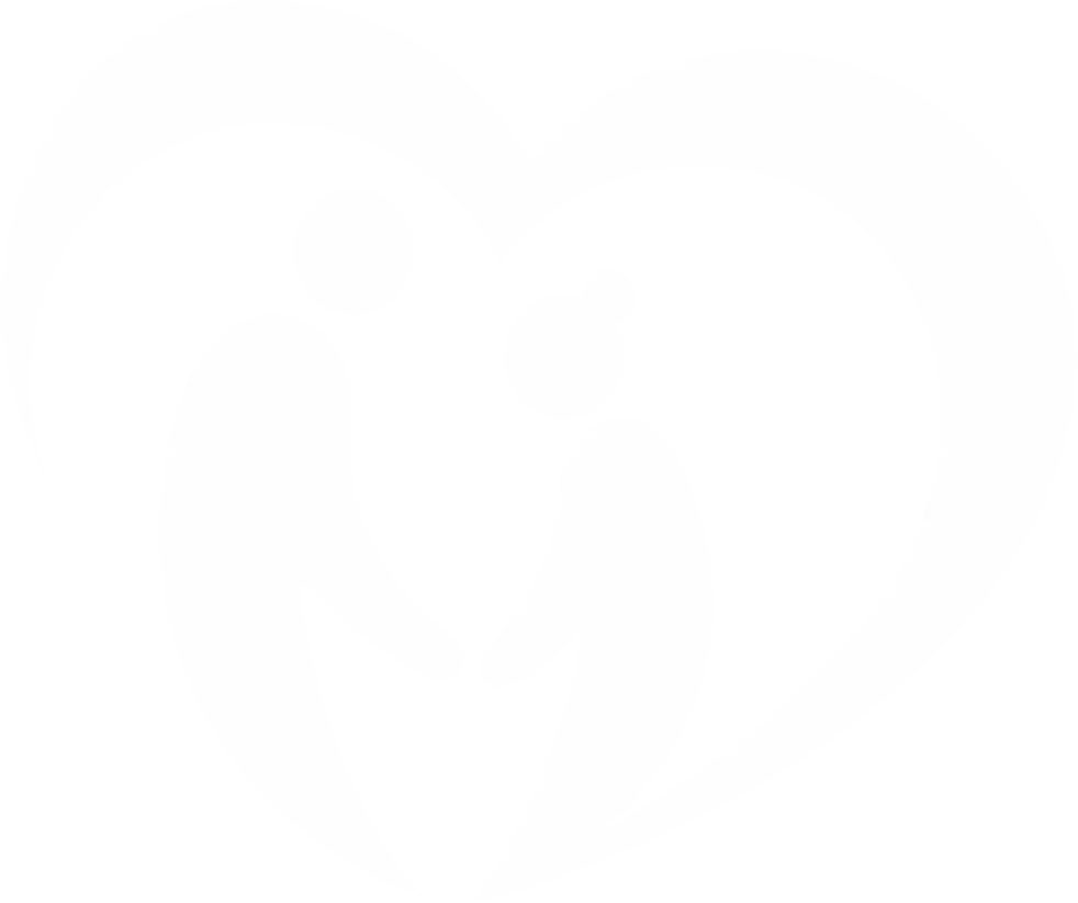A stylized white line drawing of two figures embracing within a heart shape against a plain background.