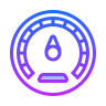 A speedometer icon with a drop in the middle of it.