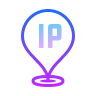 A purple and blue icon of a light bulb with the word ip inside of it.