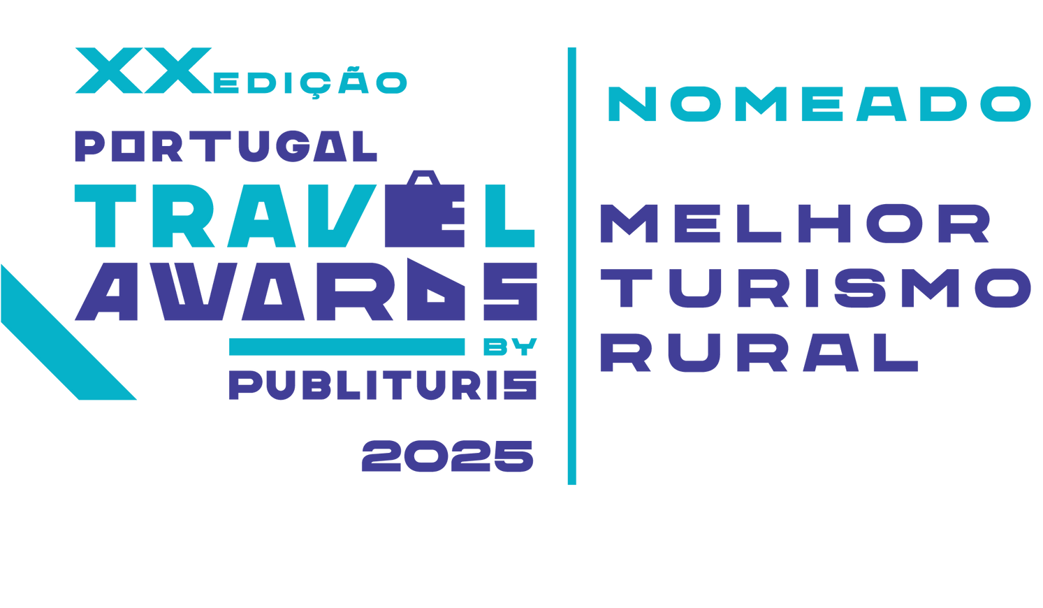 XXEdição Portugal Travel Awards 2026; nomeado melhor turismo rural, em azul e verde.