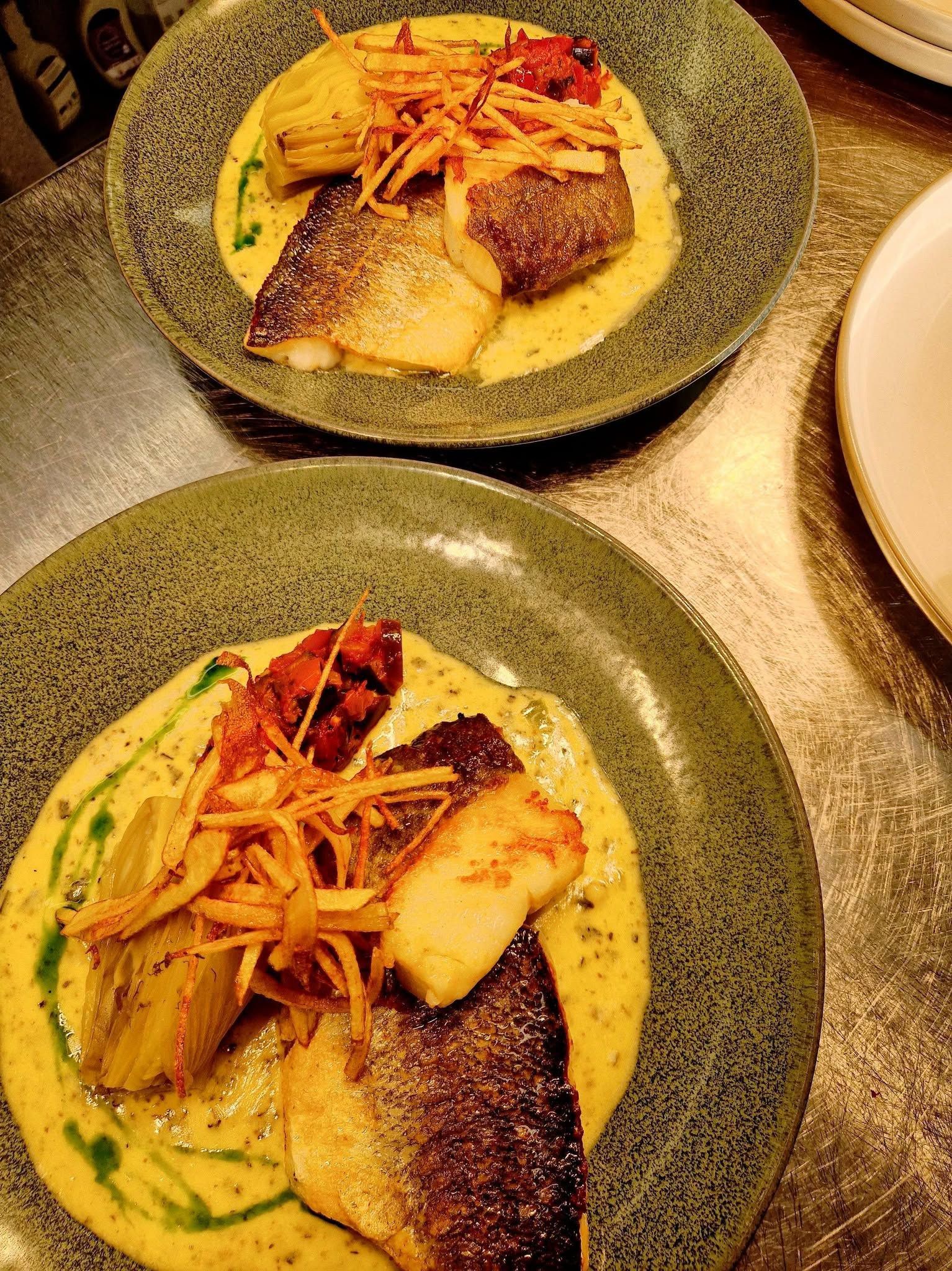 Sea bass in a cream sauce