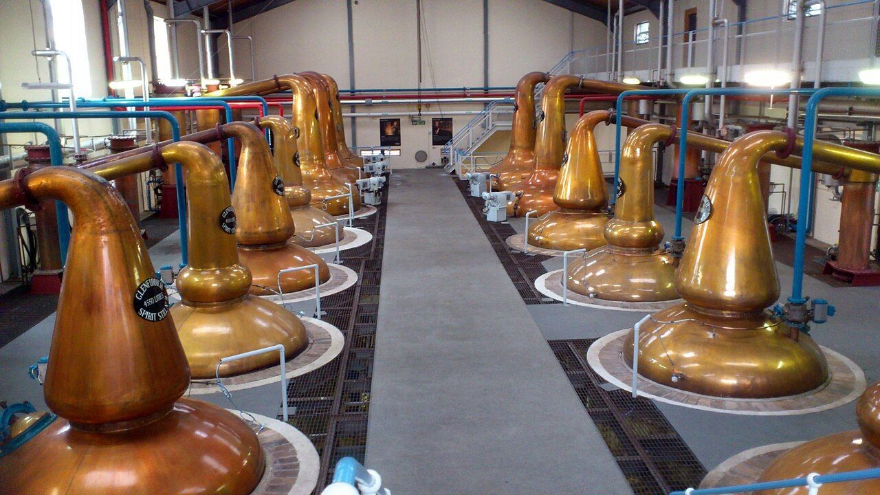 Whisky stills at the Glenfiddich Distillery.