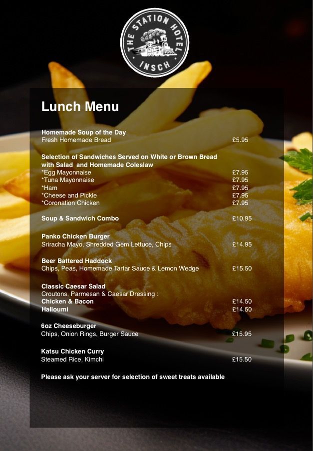 Main Course Main Course Menu at The Station Hotel, Insch, Aberdeenshire, Scotland.