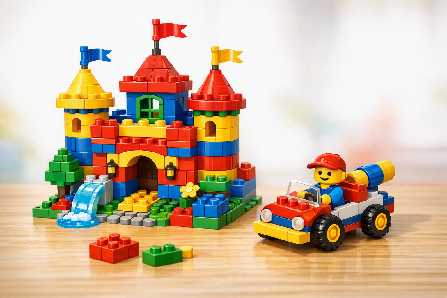 AI-generated Lego castle and man in truck