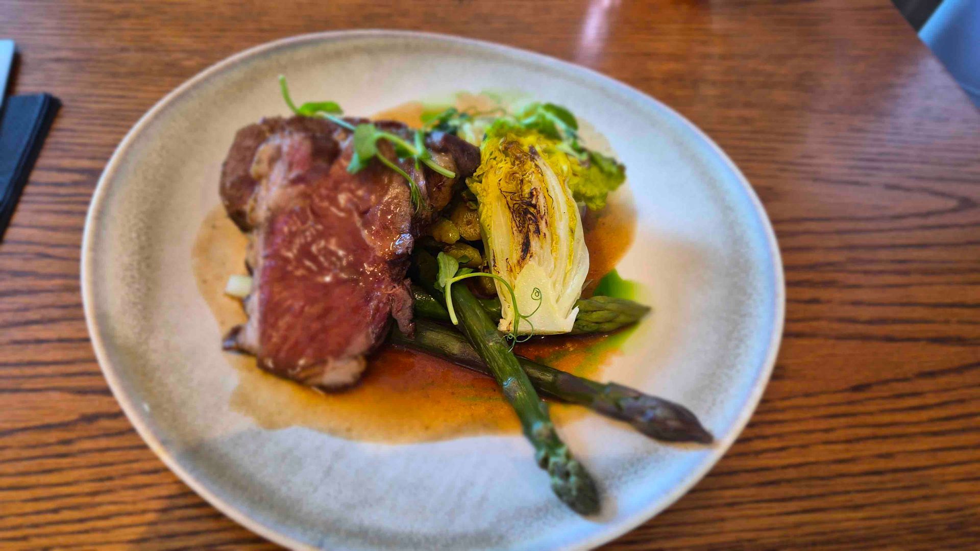 Roast Rump of Lamb with Scottish Asparagus and Grilled Little Gem Lettuce