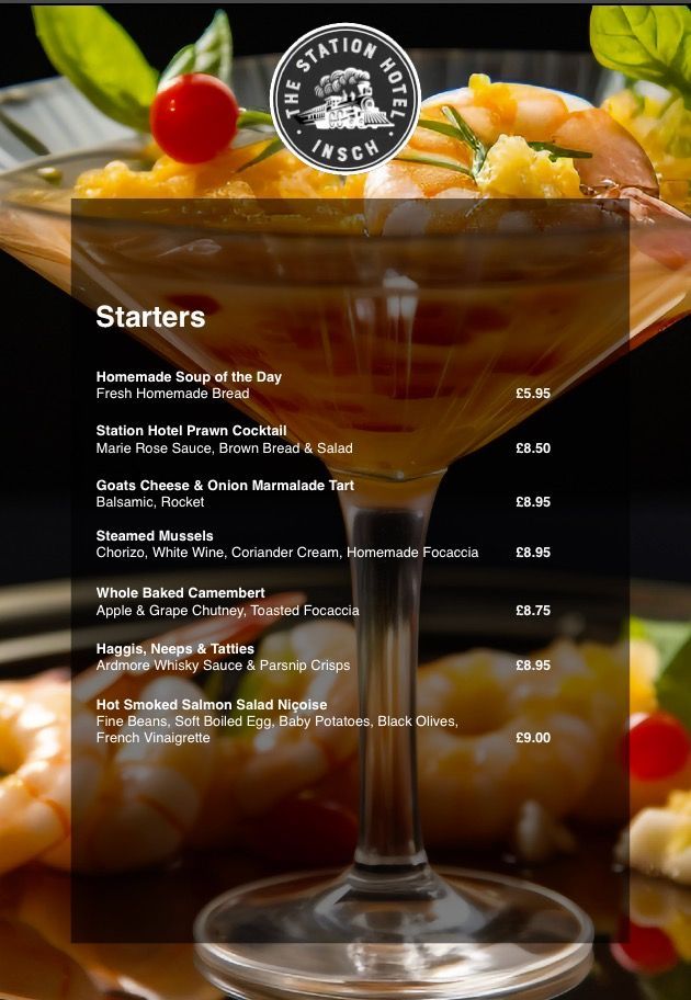 Starters Menu Starters Menu at The Station Hotel, Insch, Aberdeenshire, Scotland.