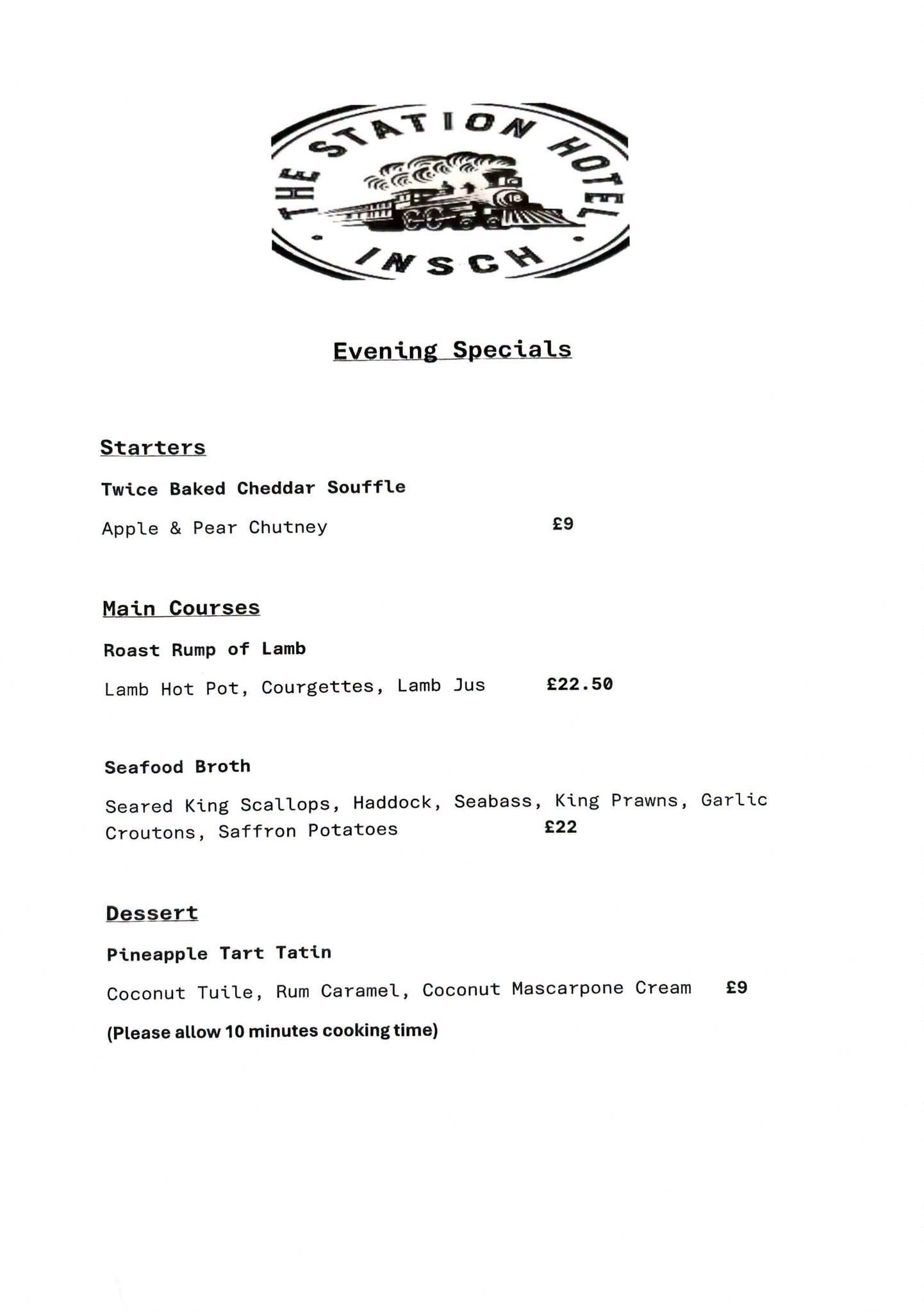 Evening specials at The Station Hotel Insch from 9th July