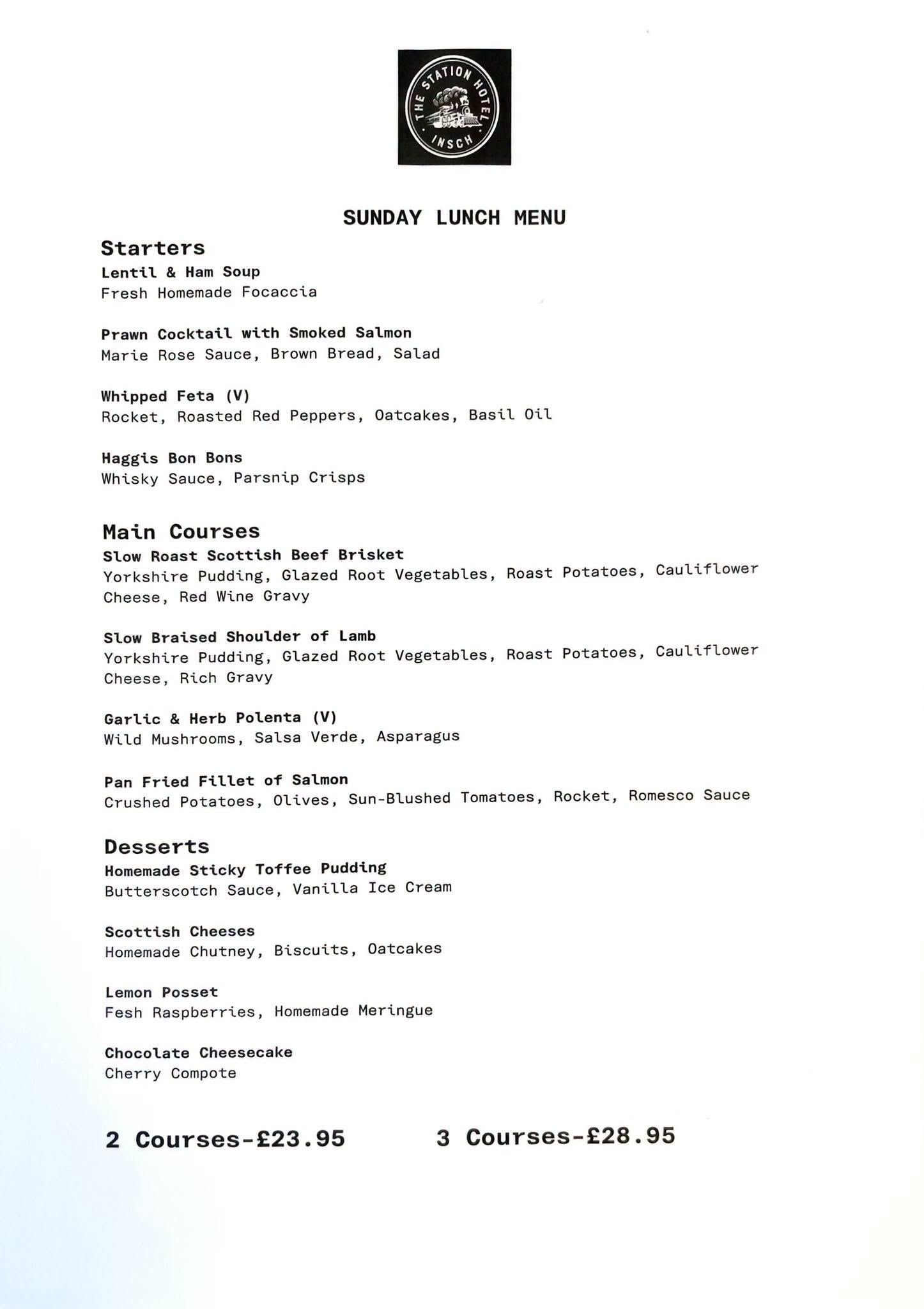 A menu describing the dishes available on Sunday 4th October, 2026