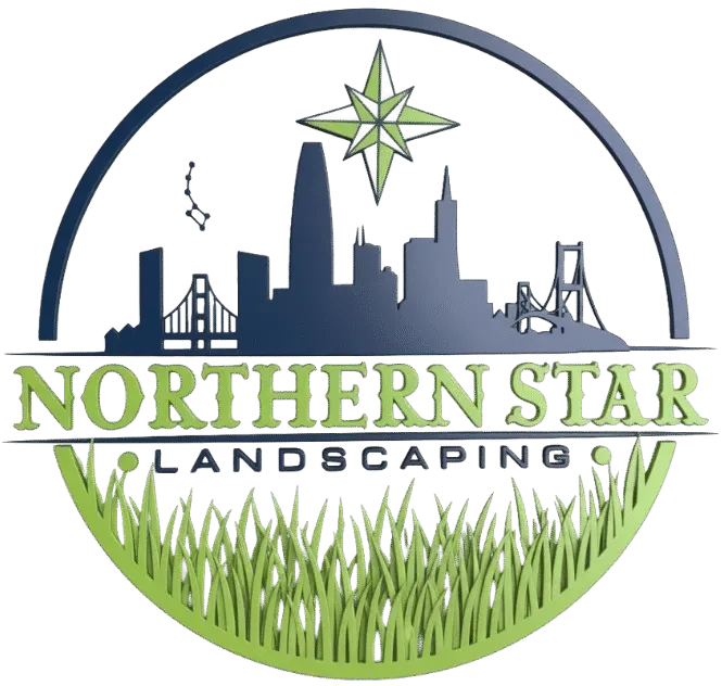 Northern Star Landscaping logo with skyline, star, bridge, and green grass