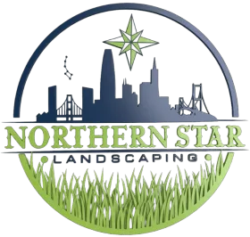 Northern Star Landscaping logo with skyline, star, bridge, and green grass