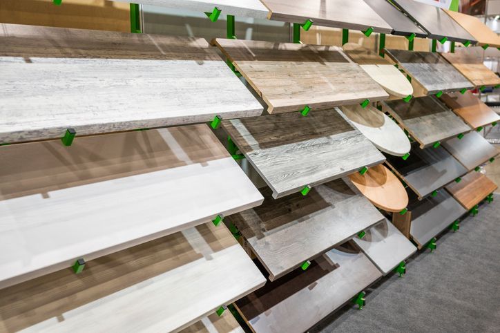 Worktops for cabinet furniture and kitchen surfaces in a store