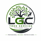 Logo for LGC Tree Service: gold and white vertical lines forming an "L" above "LGC TREE SERVICE" on a black background.