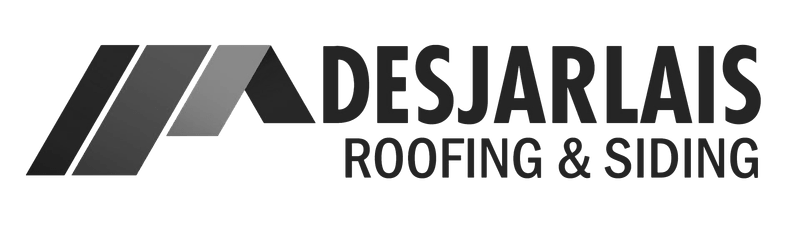 DESJARLAIS Roofing & Siding logo in black and gray text with stylized roof stripes