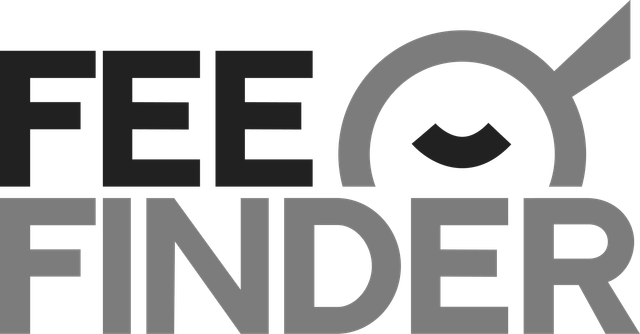 Fee Finder logo with bold black and gray text and a magnifying glass icon