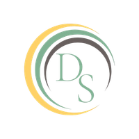 DS monogram logo with overlapping yellow, green, and gray circular swooshes