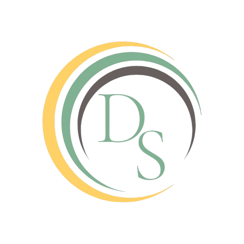 DS monogram logo with overlapping yellow, green, and gray circular swooshes
