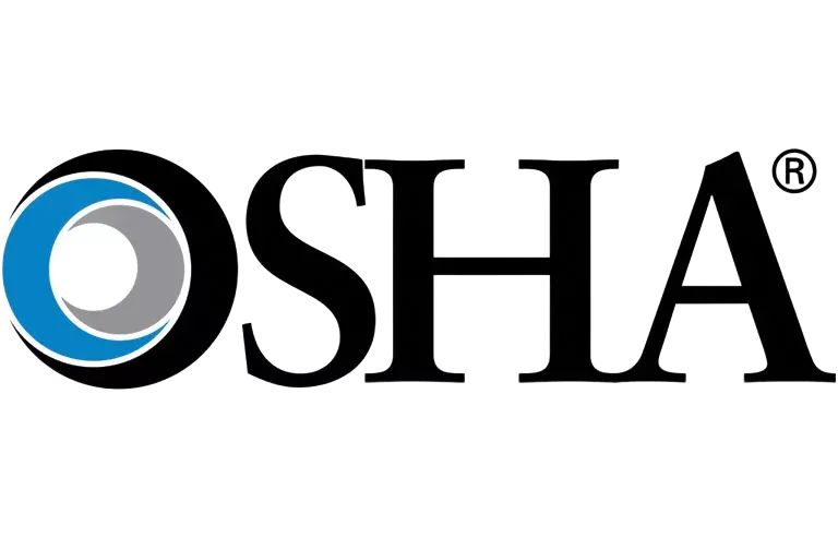 OSHA logo: Black letters with a blue and gray eye-like symbol on the left.