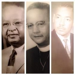 A three-panel collage of vintage black-and-white portraits featuring three men in formal attire.
