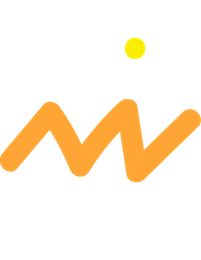 A cartoon drawing of a letter m with a yellow circle in the middle.
