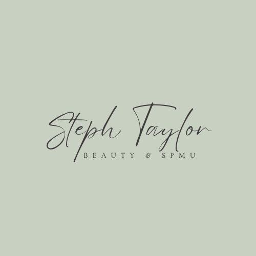 Steph Taylor Beauty & SPMU logo in black script on a pale green background