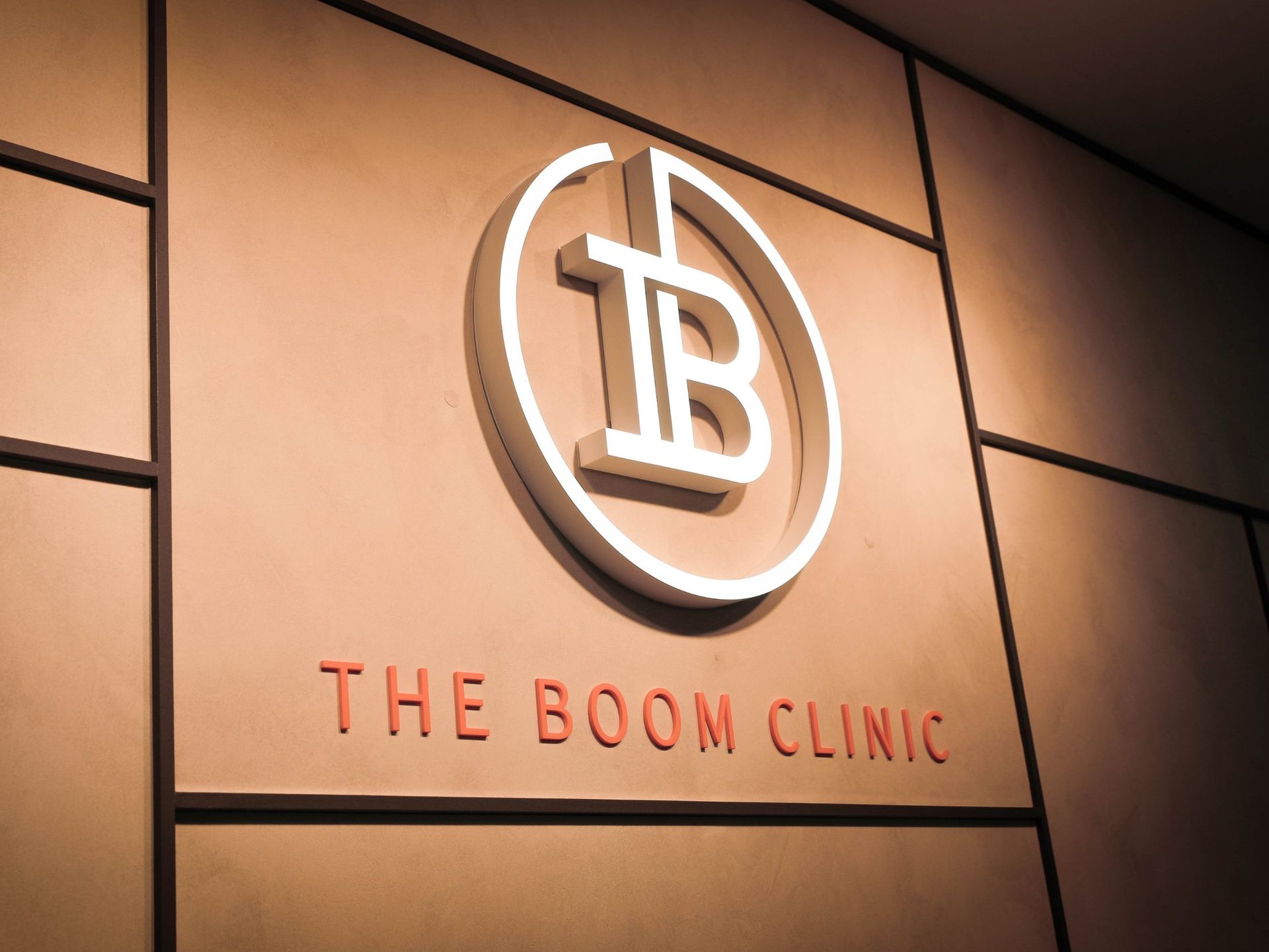 The Boom Dermatology logo wall, a skin clinic in Busan Seomyeon