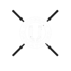 Minimal black-and-white logo with four diagonal dark handles around a faint circular emblem.