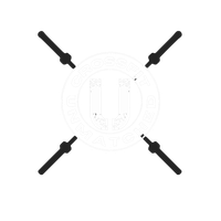 Minimal black-and-white logo with four diagonal dark handles around a faint circular emblem.