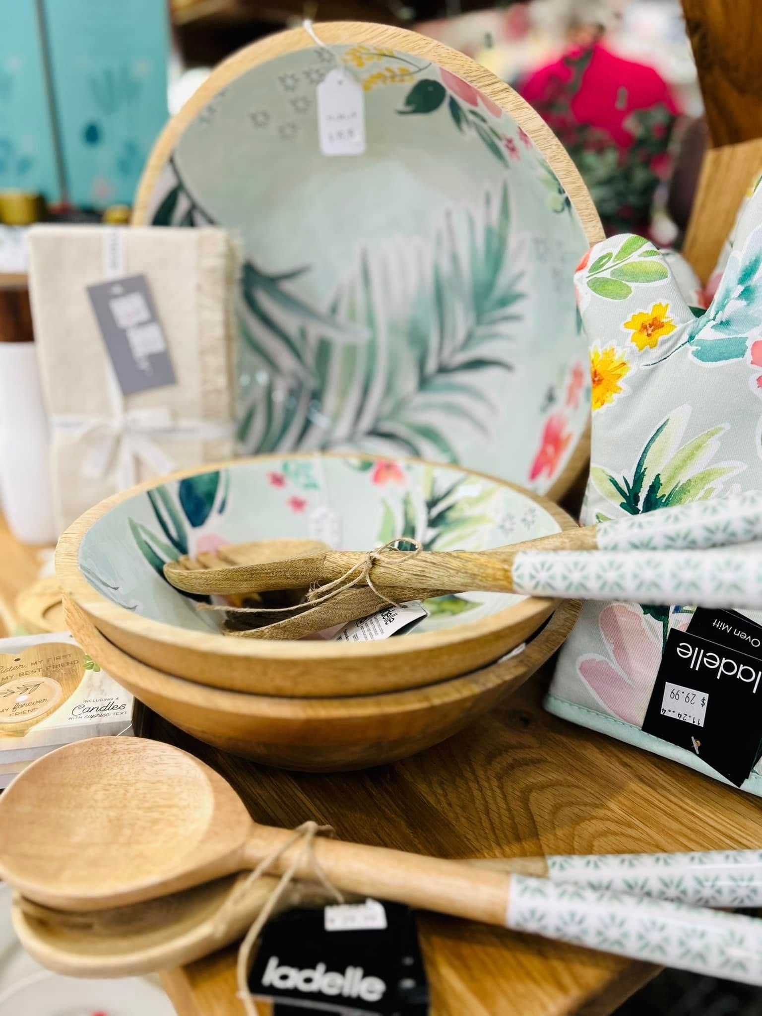 A Display of Kitchenware Featuring Wooden Bowls and Spoons — Kitchen Bar and More In Caloundra, QLD