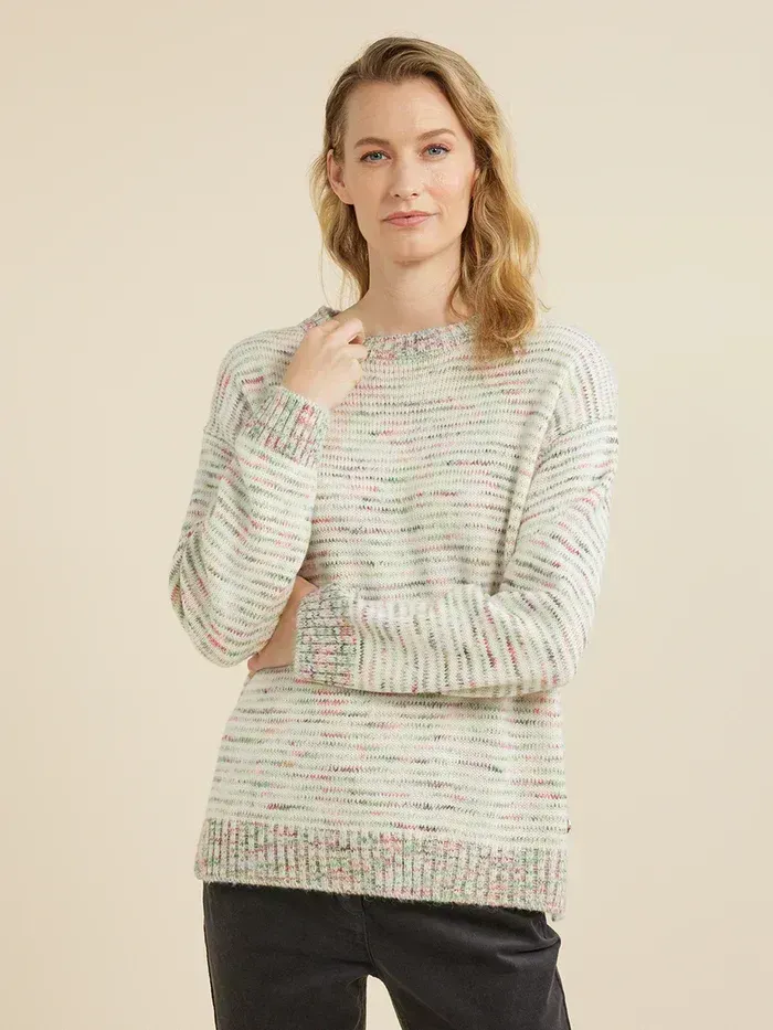 A Person Wearing a Long-sleeved, Cream-colored, Speckled Knit Sweater — Kitchen Bar and More In Caloundra, QLD