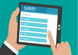A person is holding a tablet with a survey on it.