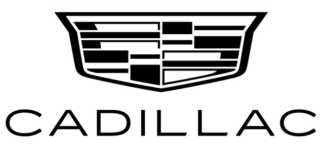 Cadillac logo with black emblem and wordmark on a white background