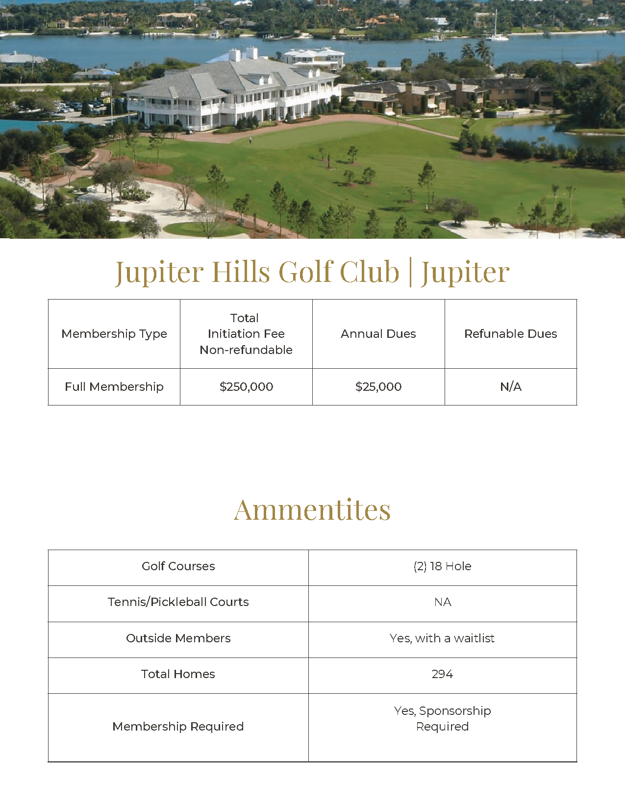 Jupiter Hills Golf Club | Jupiter brochure with golf course aerial photo and amenities list