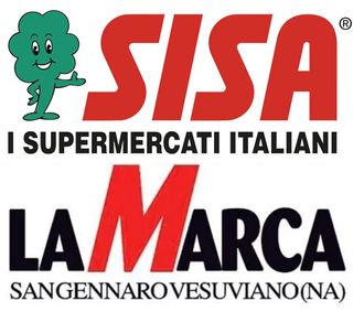 Logo del supermercato SISA con mascotte e testo La Marca, Sangennarovesuviano (NA)