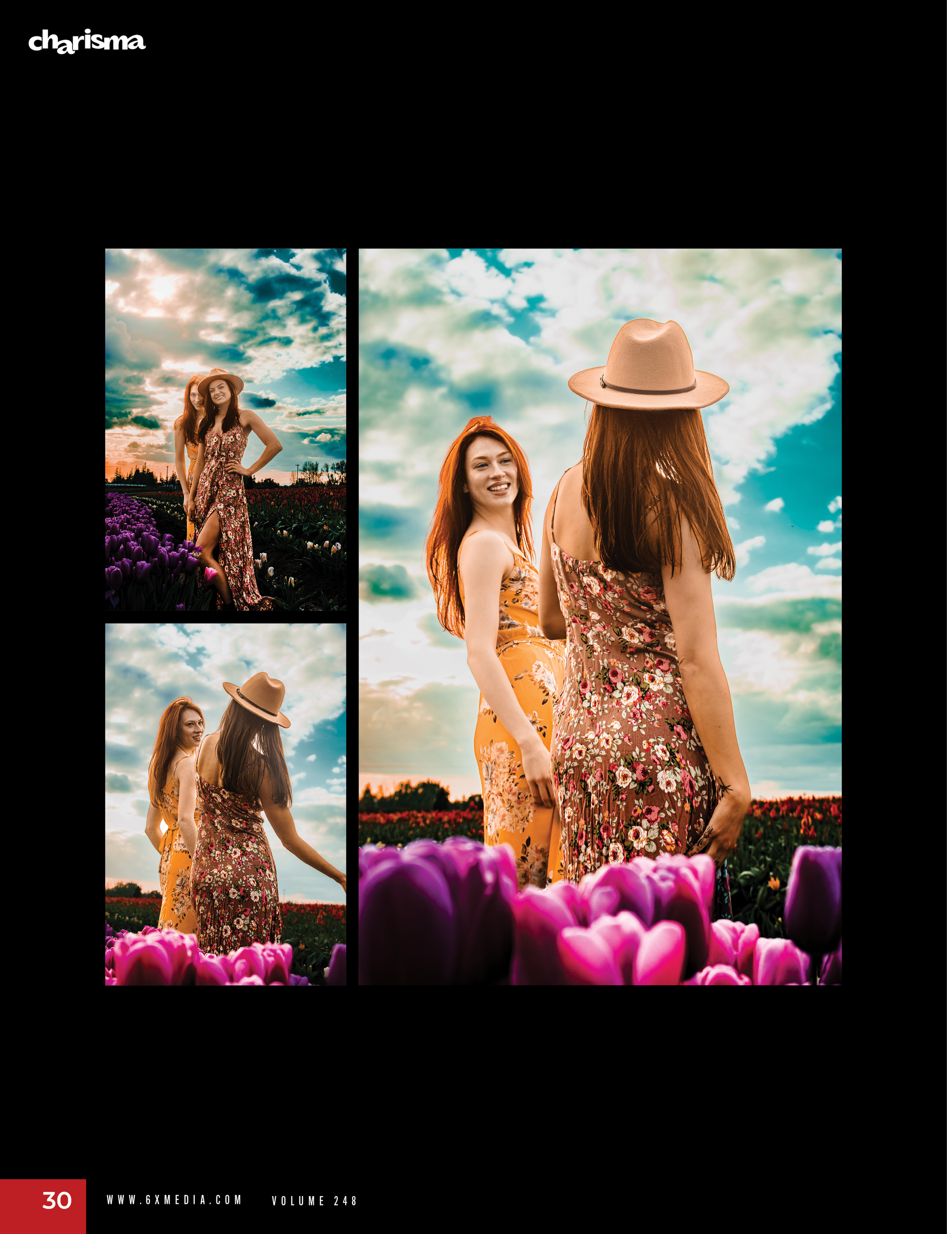 Kiera and Shelby published in Charisma Magazine, tulip farm editorial by Verity Visions in Salem Oregon with cinematic luxury style.